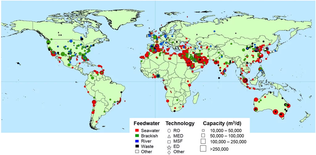 Global distribution of large desalination plants
