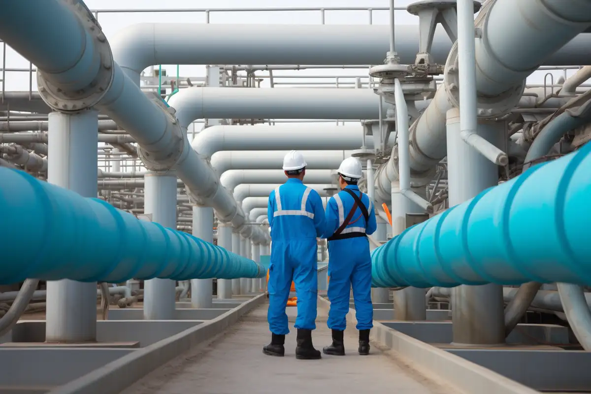 Workers in a desalination plant