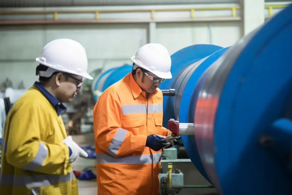 Workers inside a desalination plant